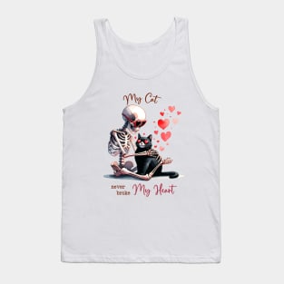 My Cat Never Broke My Heart Skeleton Valentines Day Tank Top